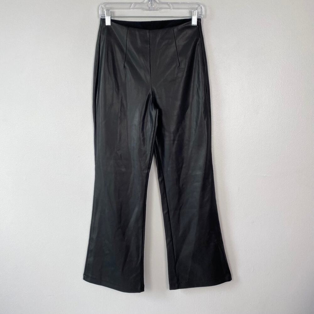 ASOS Design Faux Leather Trousers Black High Rise Subtle Flare Pants Size 6P